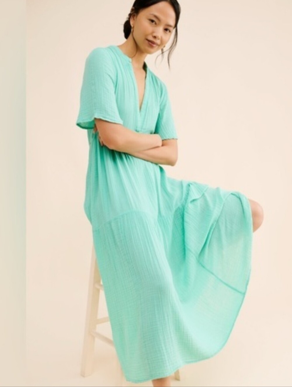 Anthropologie Kallie Teal Green Gauzy Maxi Dress XL
